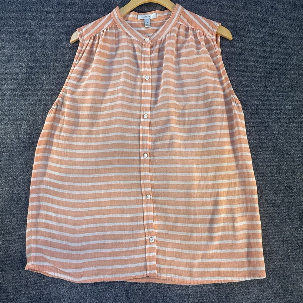 J. Crew Cotton Striped Sleeveless Buttondown Shirt Peach-Orange White Sz 10 EUC